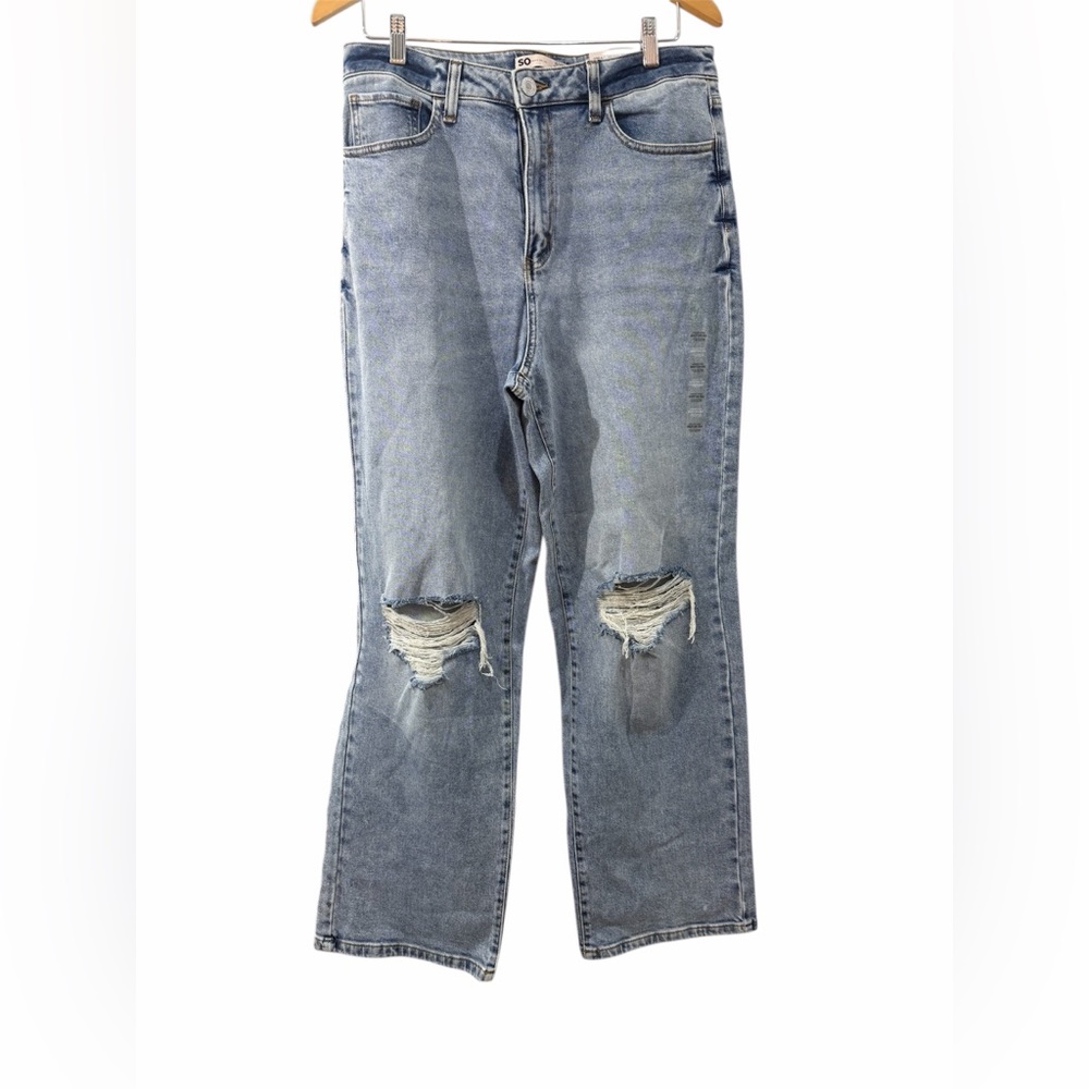SO Baggy Dad Distressed Blue Jeans